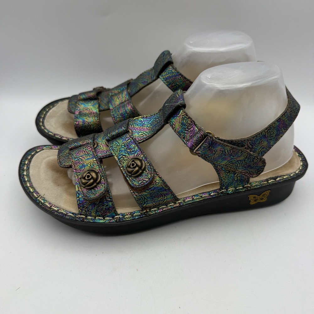Alegria Verona Sandals Women 41 US 10.5-11 Multi Iridescent Floral Rose Buttons